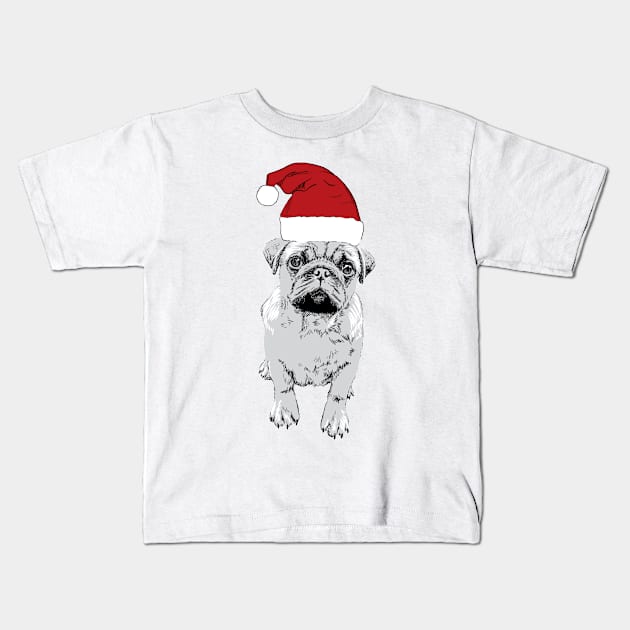 A Christmas Pug Puppy Kids T-Shirt by polliadesign